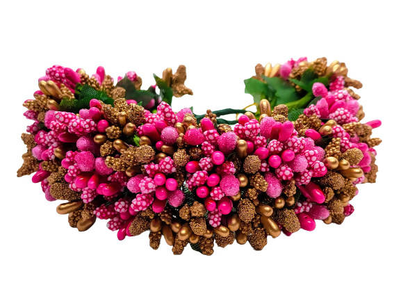 Pink & Gold Pollens Bridal Hair Gajra - Distacart