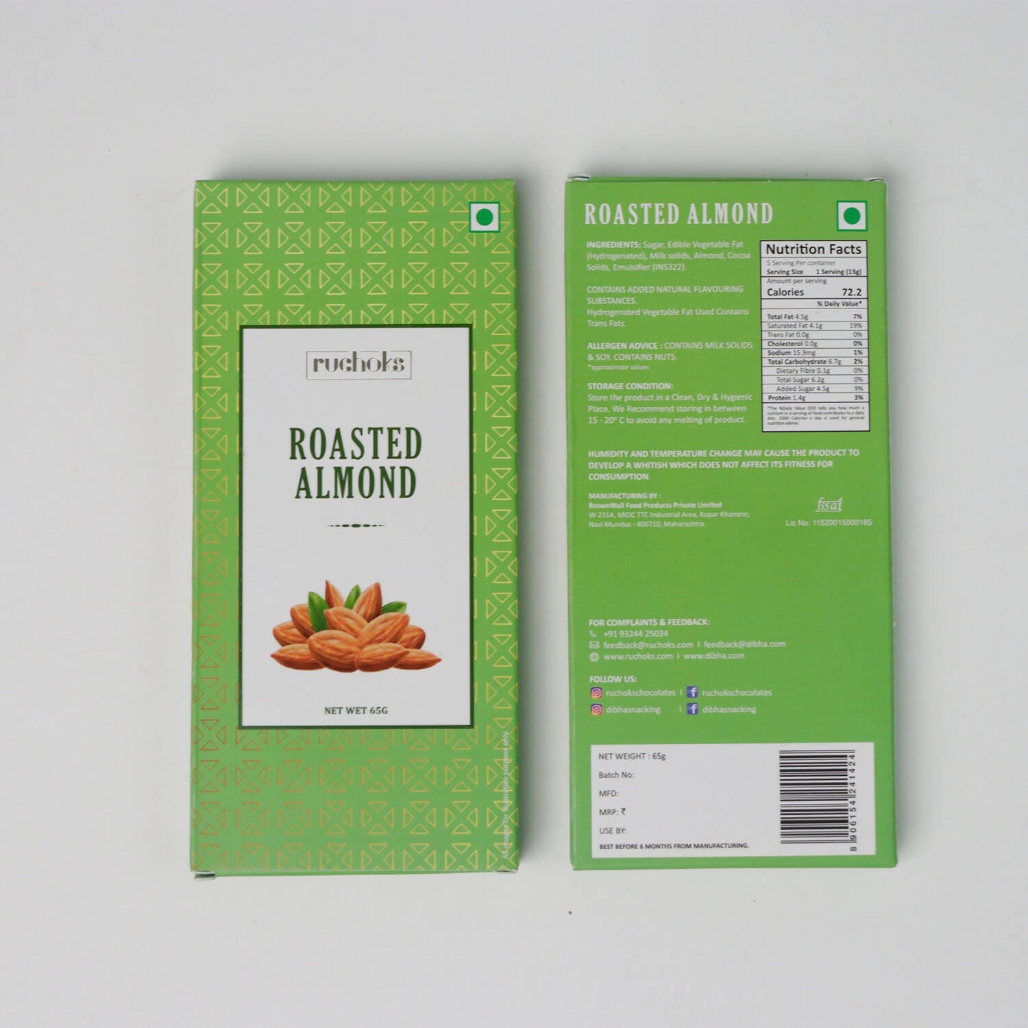 Dibha Ruchoks - Roasted Almond Chocolate Bar - Distacart