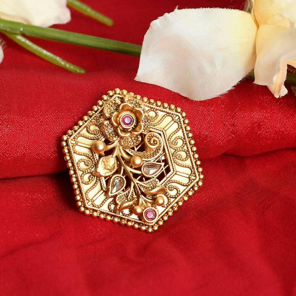Mominos Fashion Joharkamal Gold-Plated Stone Studded Adjustable Finger Ring - Design 11 - Distacart