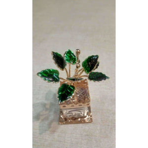Silver and Gold Coated Decorative Tulsi Item with Green Leaf -Small Size / Tulsi Kota - Small Size - Distacart