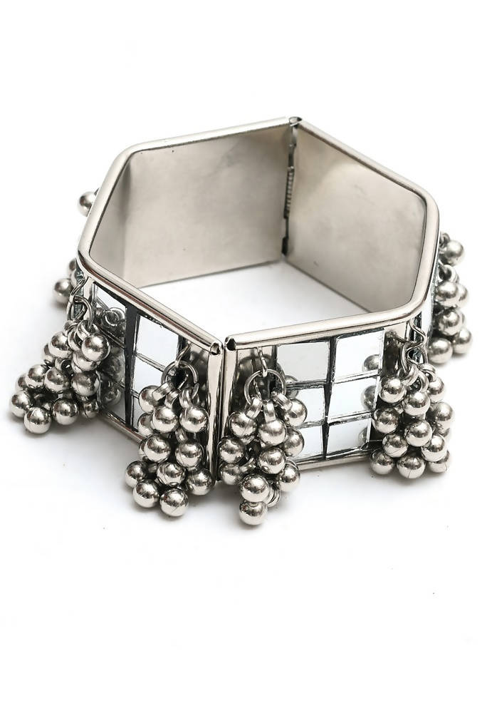 Mominos Fashion Kamal Johar Mirror Oxidised Silver Bangles Set