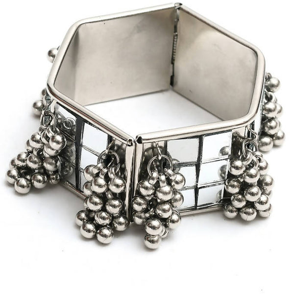 Mominos Fashion Kamal Johar Mirror Oxidised Silver Bangles Set