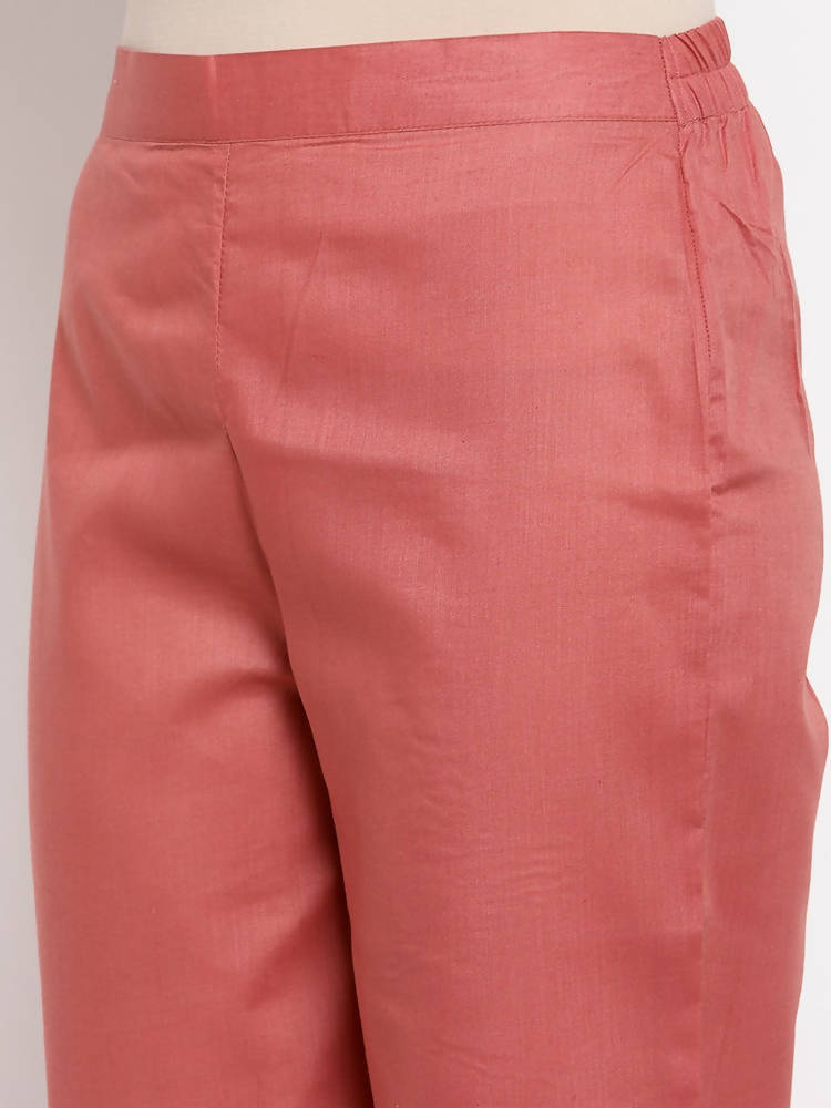 Myshka Women's Maroon Cotton Solid Casual Trouser