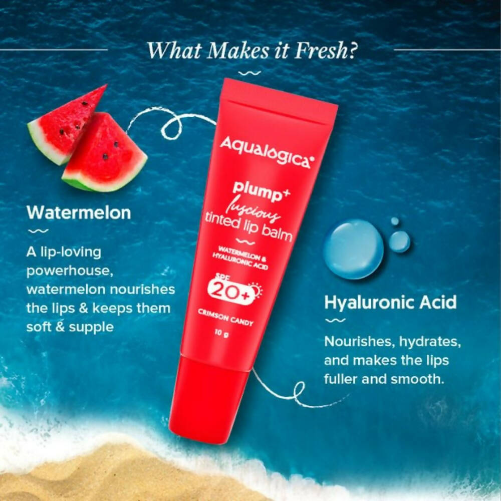 Aqualogica Crimson Candy Plump+ Luscious Tinted Lip Balm with Watermelon and Hyaluronic Acid - Distacart