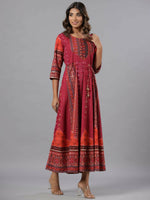 Thumbnail for Juniper Women Plum Silk Printed Maxi Dress - Distacart