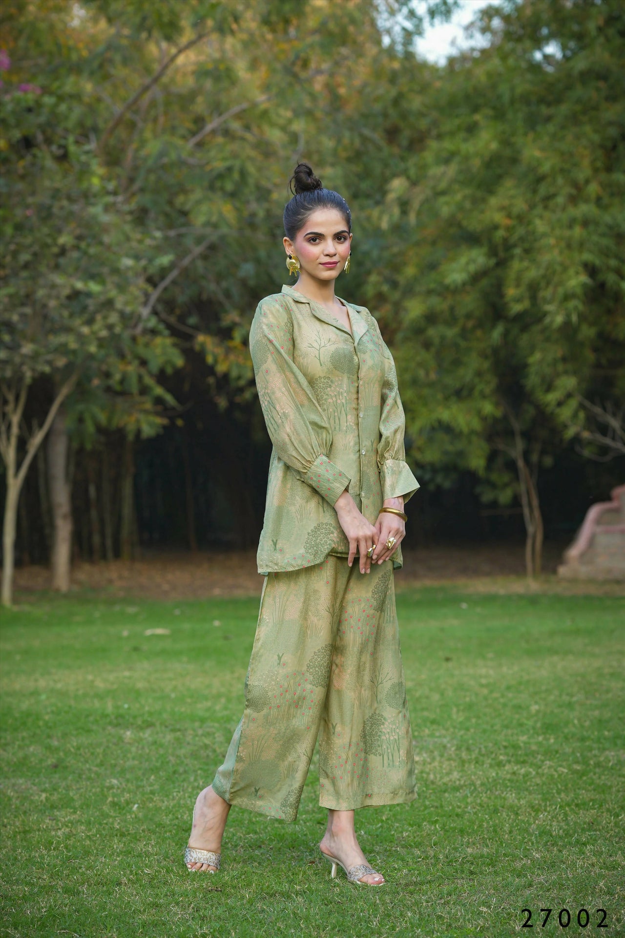 Women's Casual Fashionable Mahendi Mull Cotton co-ord set - Anya - Distacart