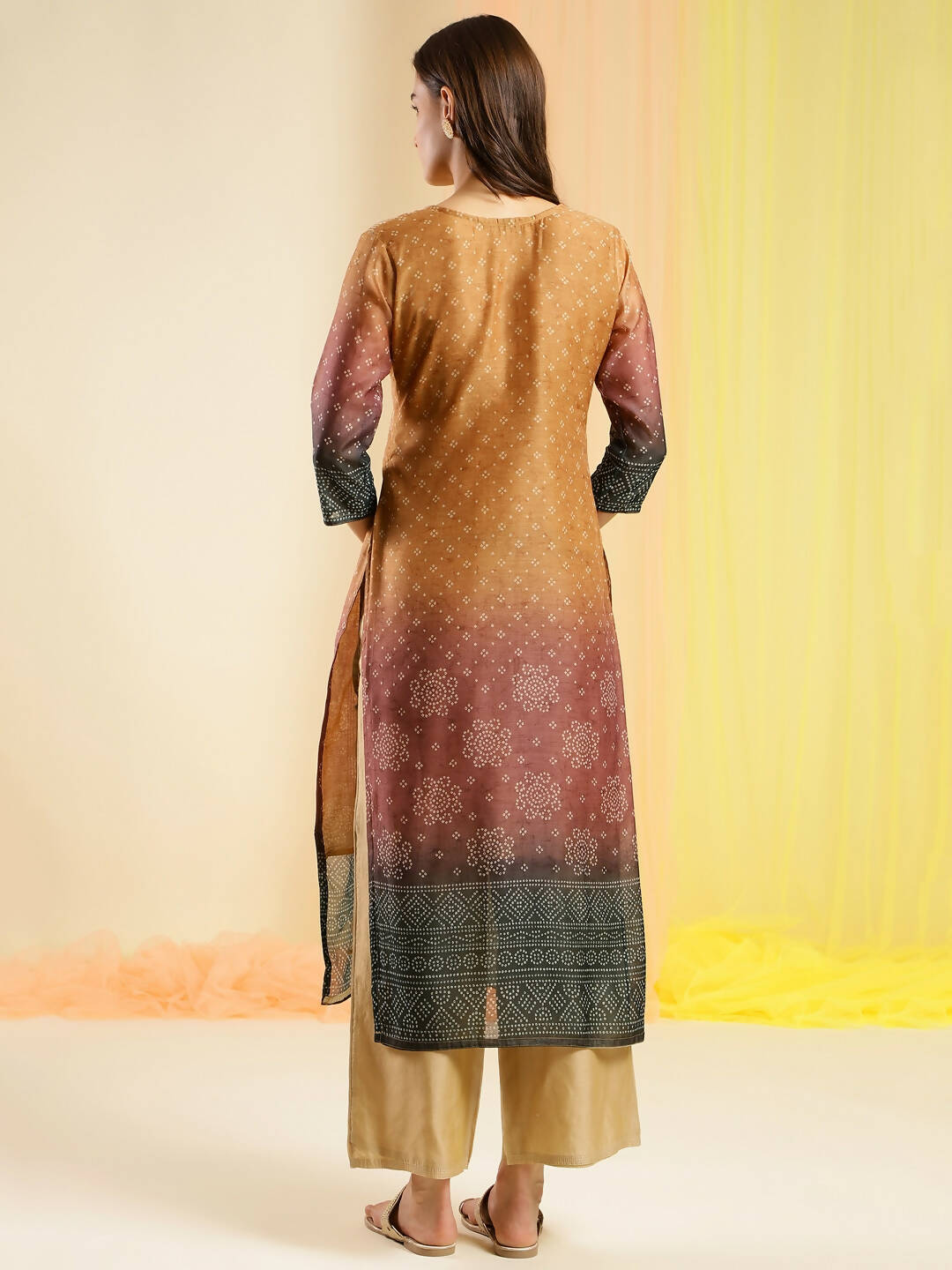 Orange Chinon Digital Printed With Hand Work Kurta - Himanshi - Distacart