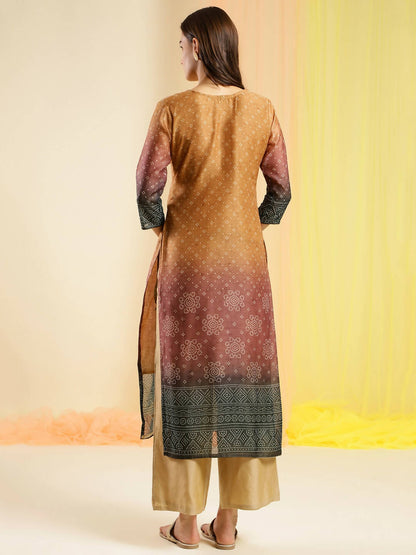 Orange Chinon Digital Printed With Hand Work Kurta - Himanshi - Distacart