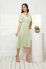 Thumbnail for Myshka Women Ethnic Motifs Rayon A-Line V-Neck Green Dress - Distacart