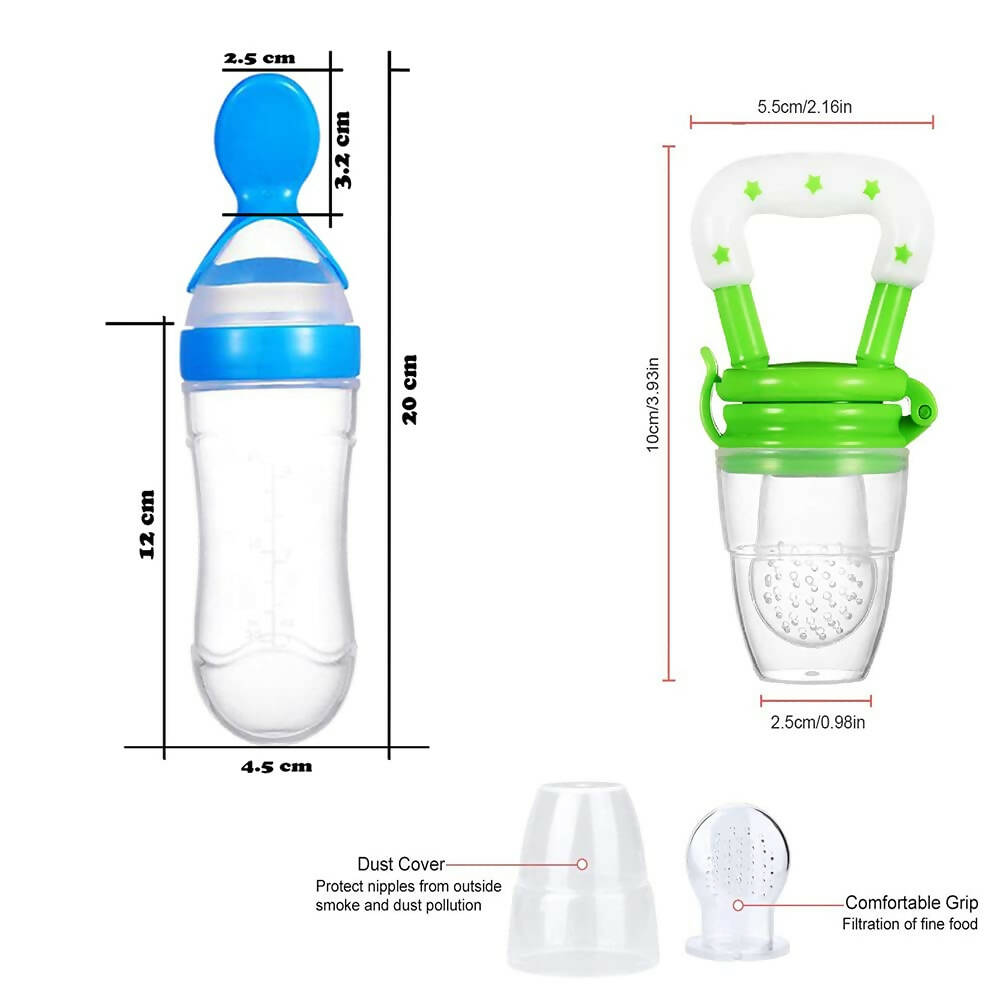 Goodmunchkins Silicone Spoon Food Feeder & Fruit Feeder for Toddlers Food Grade Silicone Bottle 90ml-Blue - Distacart