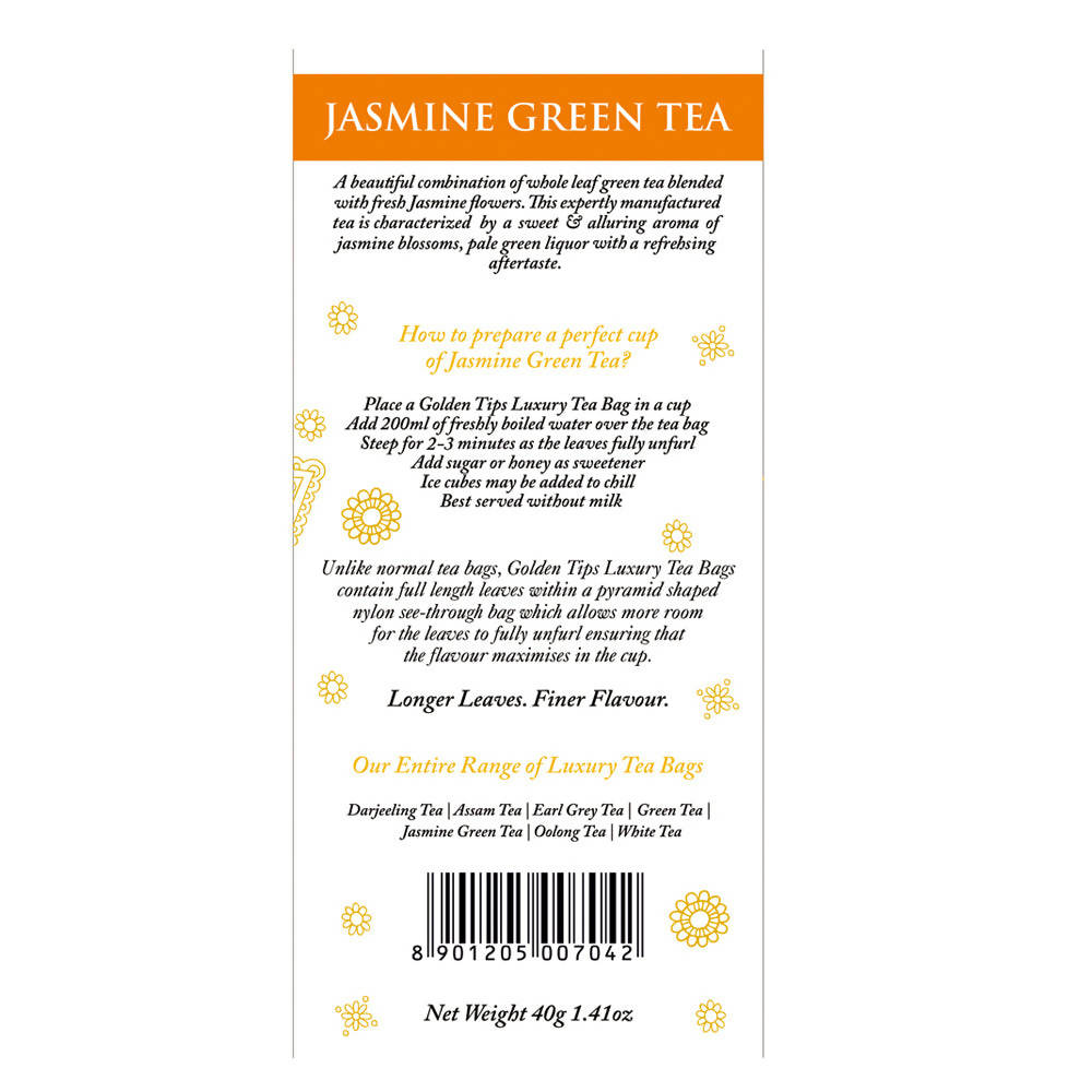 Golden Tips Jasmine Green Tea Pyramid Tea Bags - Distacart
