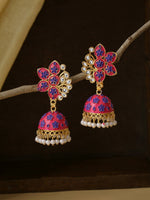 Thumbnail for NVR Women Pink Dome Shaped Jhumka Earrings - Distacart