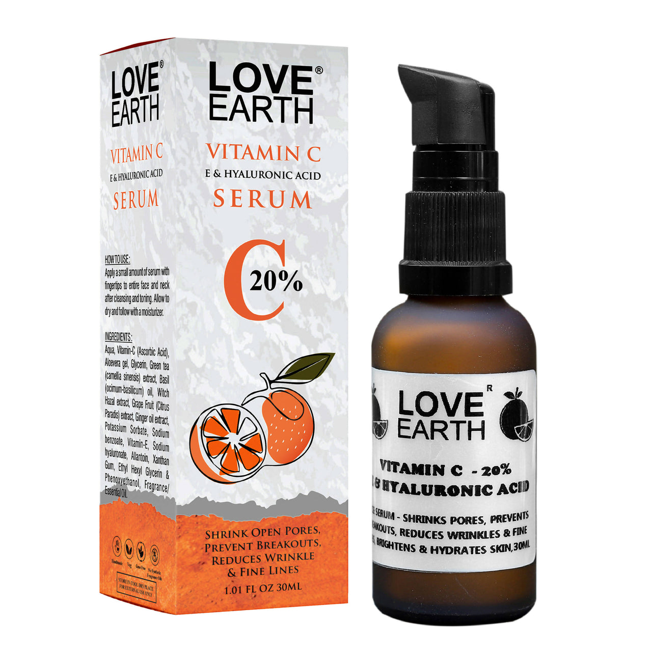 Love Earth Vitamin C 20%, E & Hydraulic Acid – Face Serum - Distacart