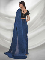 Thumbnail for Teal Georgette Solid Texture Saree With Unstitched Blouse Piece - Rajal - Distacart