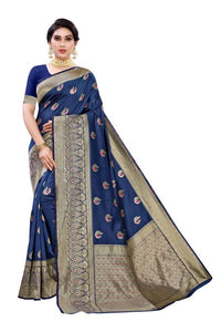 Thumbnail for Vamika Banarasi Jacquard Weaving Blue Saree (Siri Blue)
