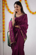 Thumbnail for DEIANA'S Beautiful Golden Jari with New Design Soft Cotton Saree - Wine - Distacart