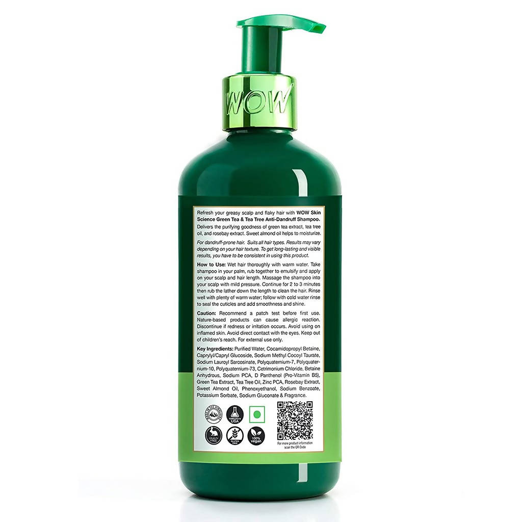 Wow Skin Science Green Tea & Tea Tree Anti-Dandruff Shampoo - Distacart