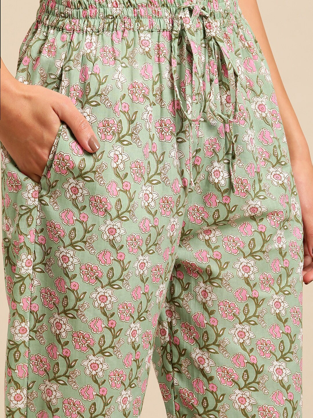 Sangria Women Floral Printed Gotta Patti Pure Cotton Kurta with Trousers & With Dupatta - Distacart