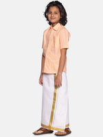 Thumbnail for Sethukrishna Boys Orange & White Solid Cotton Shirt & Dhoti Set - Distacart