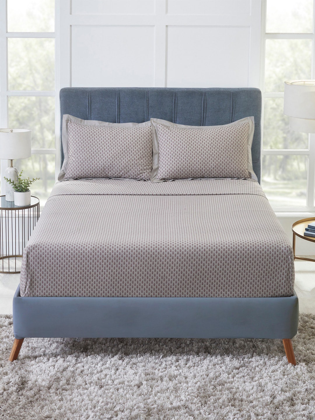 MYTRIDENT Beige Rose Ethnic Motifs 150 TC King Bedsheet with 2 Pillow Covers - Distacart