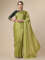 Thumbnail for Sangria Olive Green Satin Saree With Beads Embelished Border - Distacart