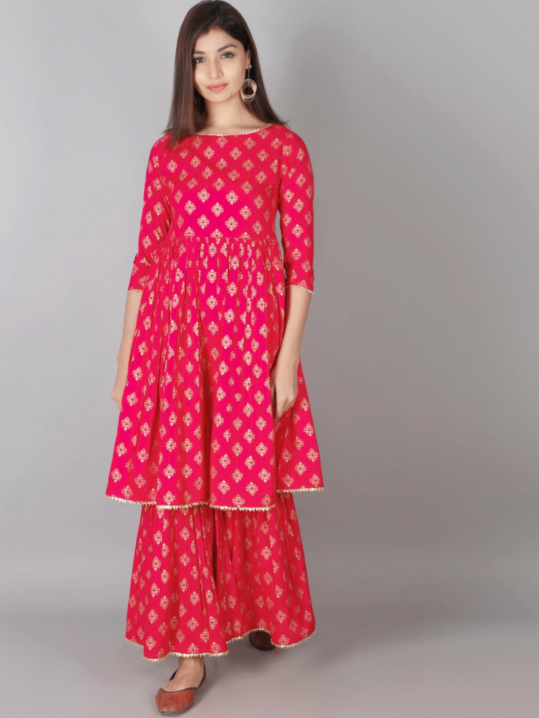 Kalini Women Pink Ethnic Motifs Printed Panelled Kurta with Sharara - Distacart