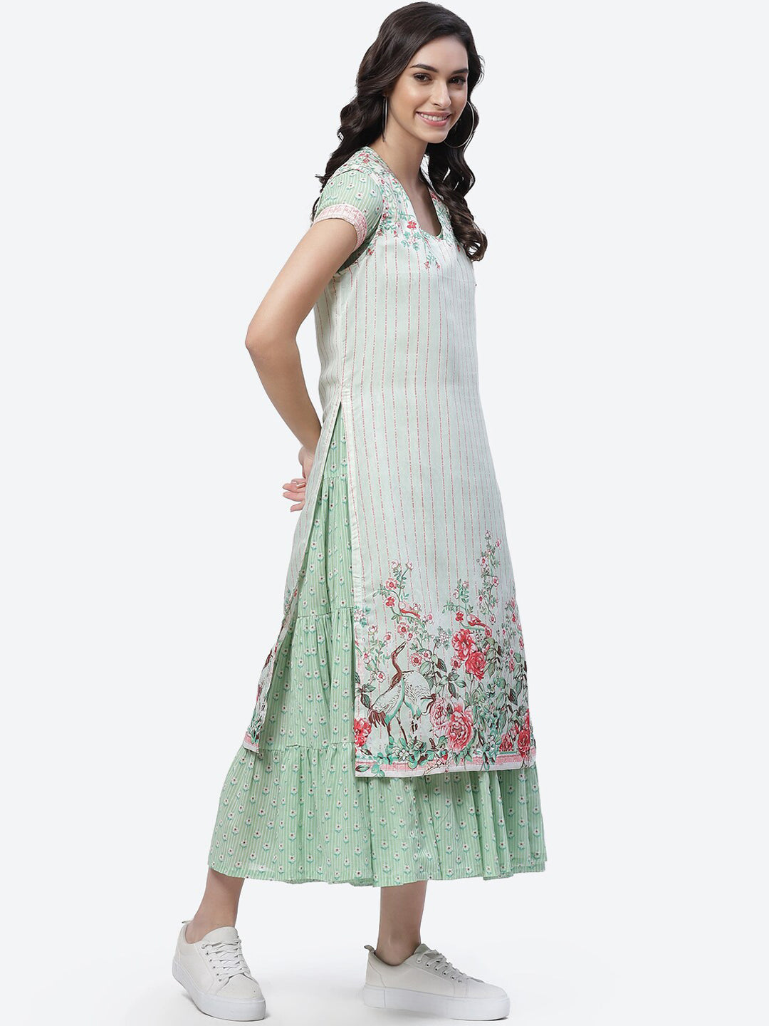 Biba Women Green Floral Anarkali Kurta - Distacart