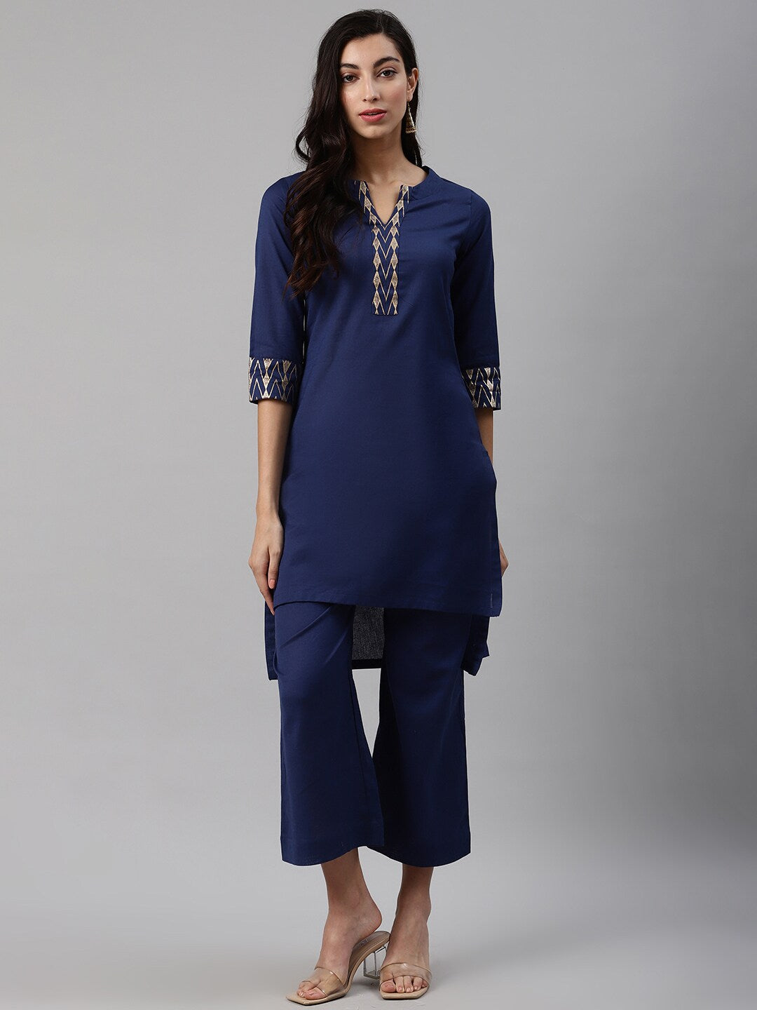 Biba Women Navy Blue Solid Kurta with Palazzos - Distacart