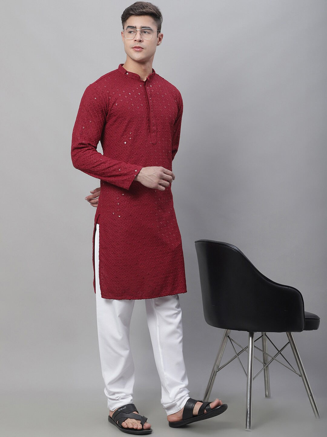 Sojanya Ethnic Motifs Embroidered Sequinned Pure Cotton Kurta - Distacart