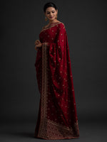 Thumbnail for Koskii Maroon & Gold-Toned Designer Embroidered Art Silk Saree - Distacart