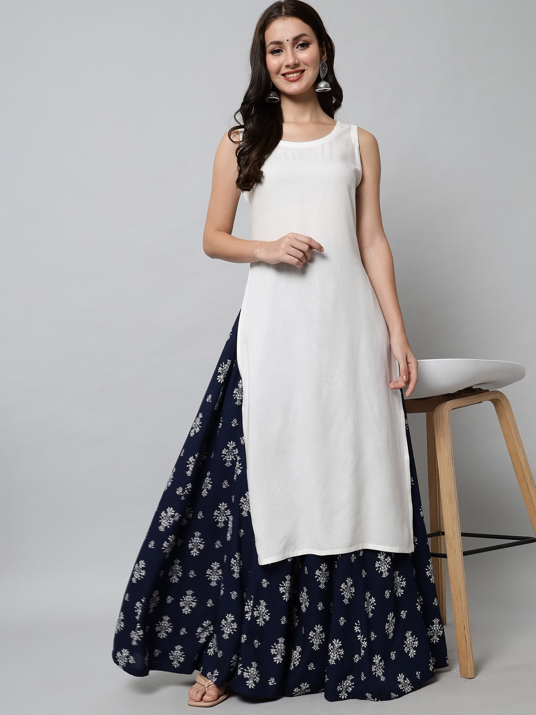 Kalini Women White Ethnic Motifs Kurta with Skirt - Distacart