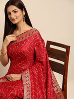Thumbnail for Kalini Geometric Printed Zari Pure Silk Saree - Distacart