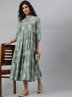 Thumbnail for Kalini Women Turquoise Blue & Beige Ethnic Motifs Printed Anarkali Kurta - Distacart