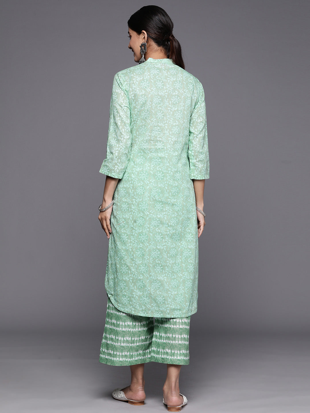 Biba Women Ethnic Motifs Printed Pure Cotton Straight Kurta with Palazzos - Distacart