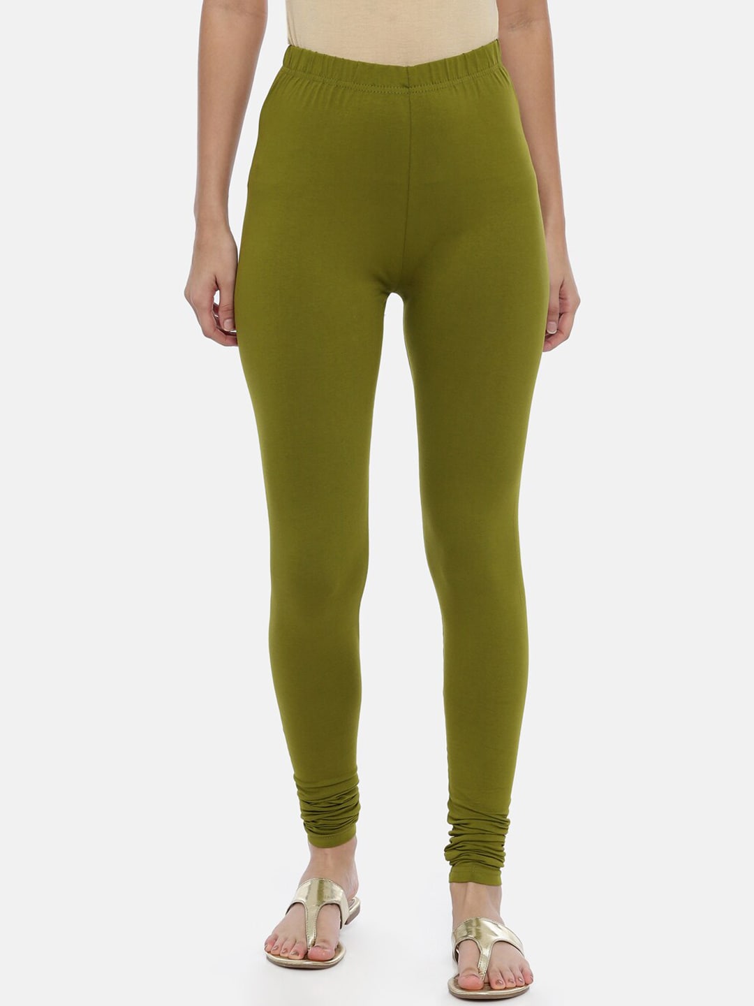 Souchii Olive Green Solid Slim-Fit Churidar-Length Leggings - Distacart