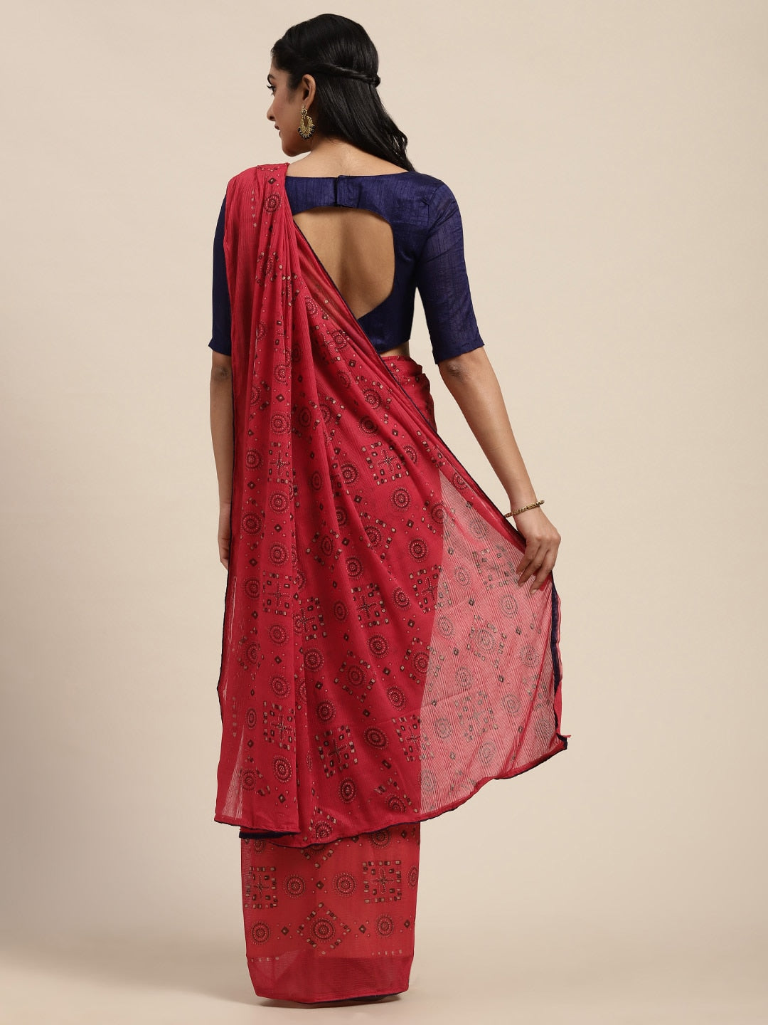 Saree Mall Red Pure Chiffon Tribal Print Bandhani Saree - Distacart