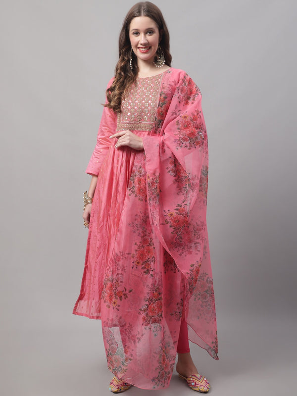 Kalini Ethnic Motifs Yoke Design Thread Work A-Line Kurta with Leggings & With Dupatta - Distacart