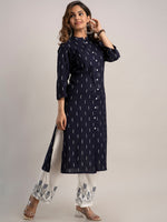 Thumbnail for Kalini Women Navy Blue Printed Kurta with Trousers - Distacart