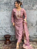 Thumbnail for Kalini Floral Embroidered Chanderi Silk Kurta & Trousers With Dupatta - Distacart