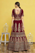 Thumbnail for Maroon Velvet Semi-Stitched Wedding Bridal Lehenga - Nimaya - Distacart