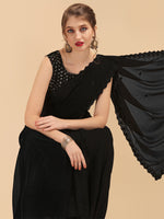 Thumbnail for Sangria Black Embellished Sequinned Pure Georgette Saree - Distacart