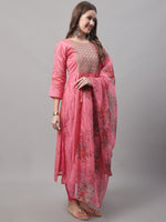 Thumbnail for Kalini Ethnic Motifs Yoke Design Thread Work A-Line Kurta with Leggings & With Dupatta - Distacart