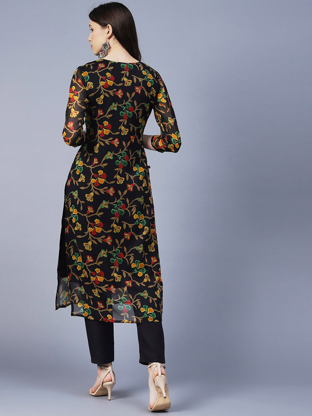 Kalini Women Floral Printed Georgette Chikankari Embroidery Kurti - Distacart