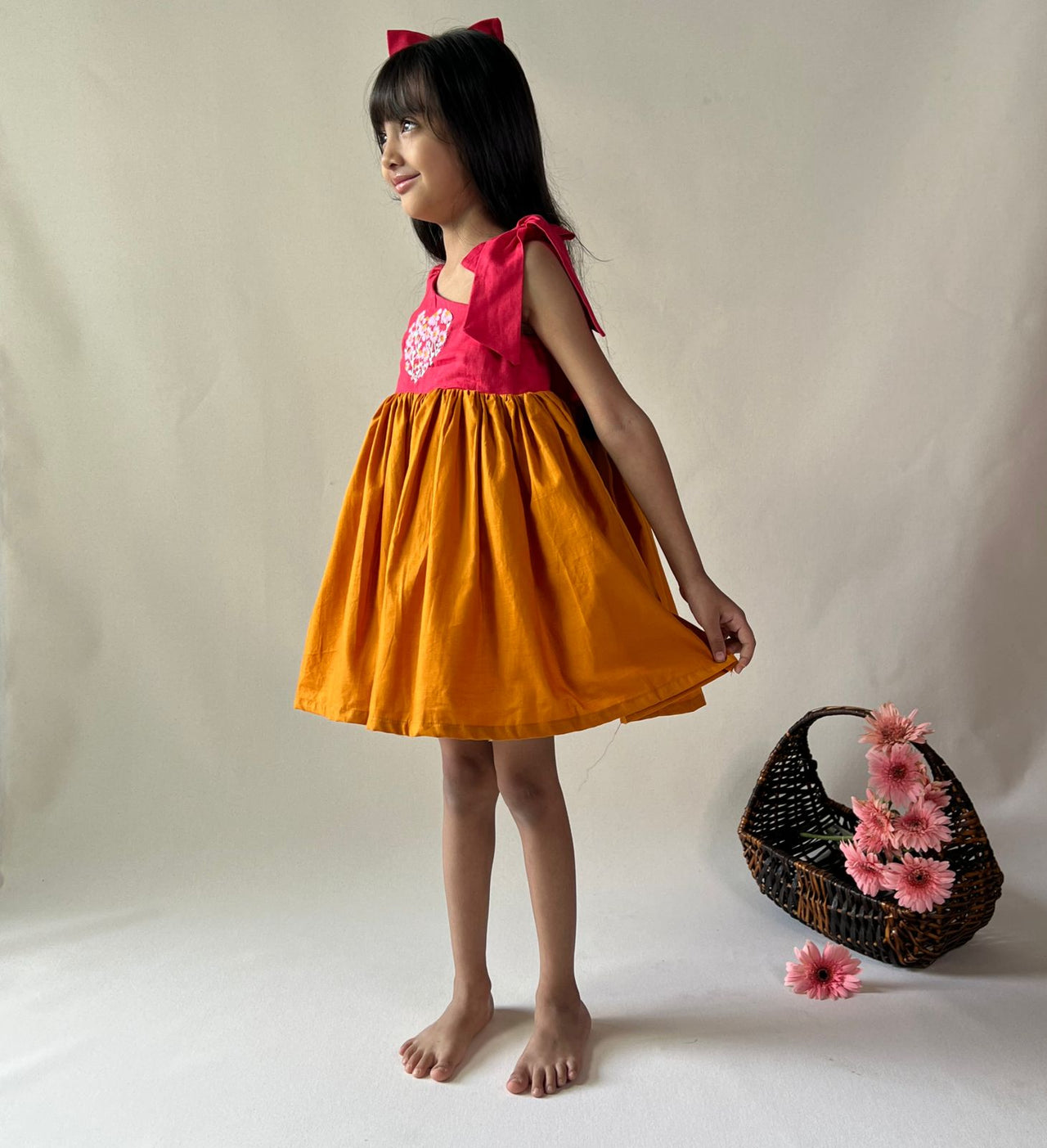 ArthLife Raspberry Pink And Orange Partywear Dress - Distacart