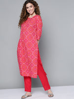 Thumbnail for HERE&NOW Women Pink & White Bandhani Printed Kurta - Distacart