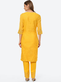 Thumbnail for Biba Women Yellow Yoke Design Gotta Patti Kurta with Trouser - Distacart
