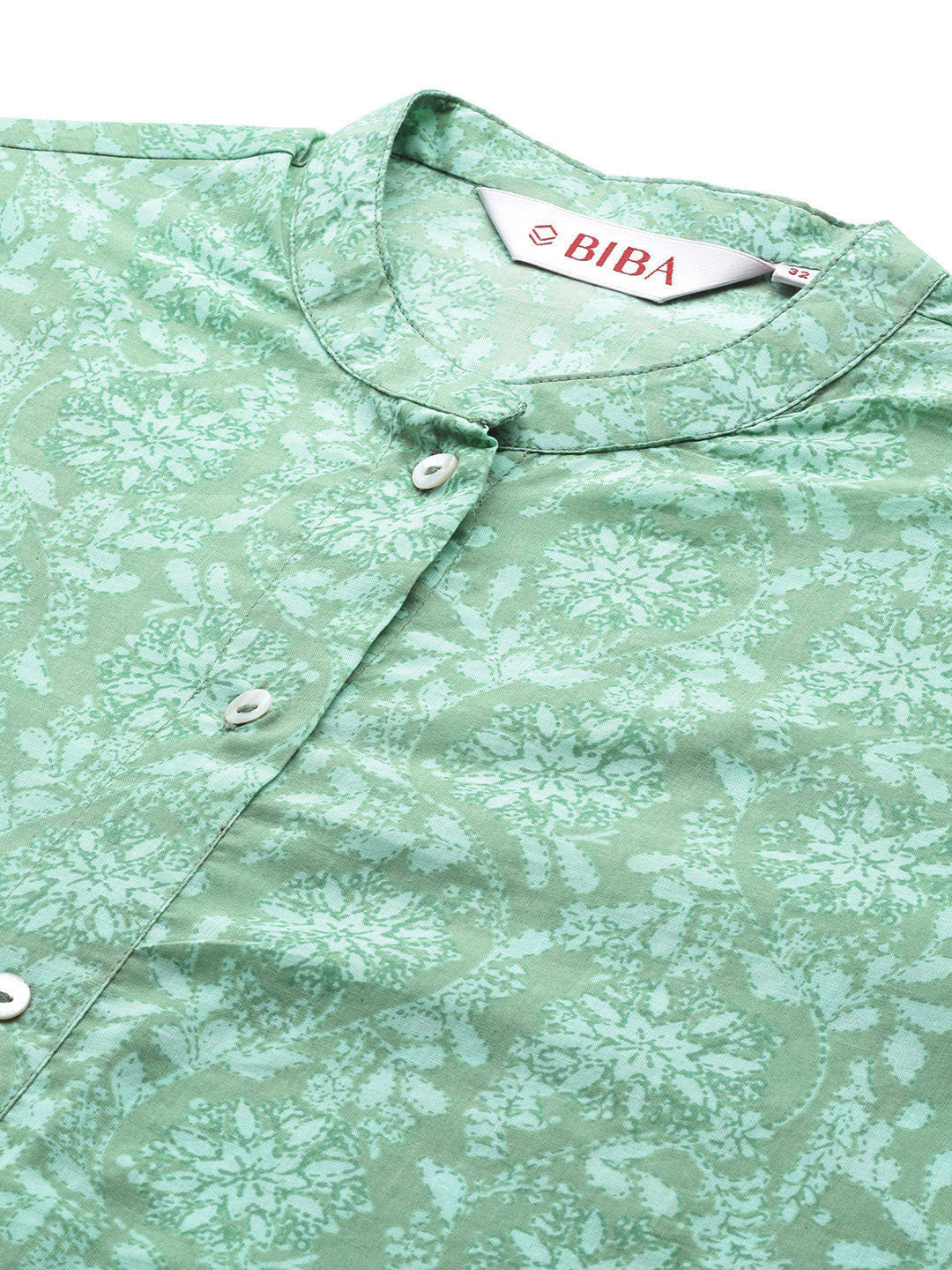 Biba Women Ethnic Motifs Printed Pure Cotton Straight Kurta with Palazzos - Distacart