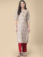 Thumbnail for Kalini Floral Printed Round Neck Kurta with Trousers - Distacart