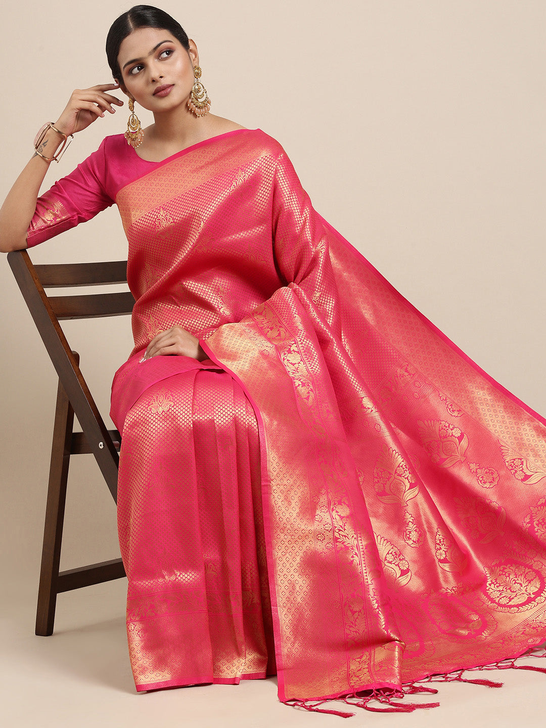 Saree Mall Pink Ethnic Motifs Zari Silk Blend Banarasi Saree - Distacart