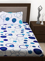 Thumbnail for Story@home White & Blue Geometric 186 TC Cotton 1 Queen Bedsheet with 2 Pillow Covers - Distacart